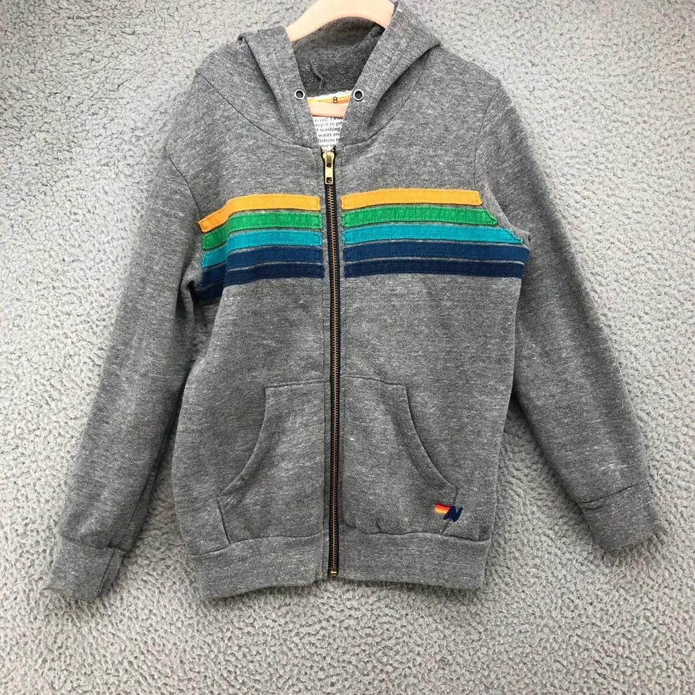 Aviator Nation‎ Bundle Hoodie & Tees Boys Size 8 Kids Gray Blue Rainbow Surf 3pc